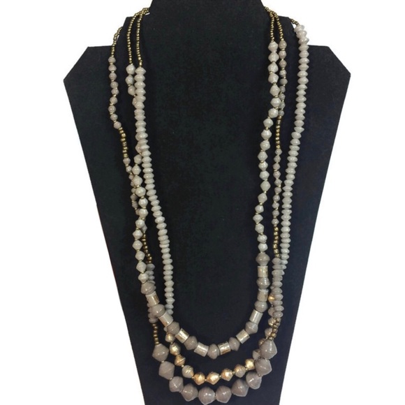 NWT Thirty-one Bits 3 Strand Gray & Gold Bead Necklace - Picture 1 of 5